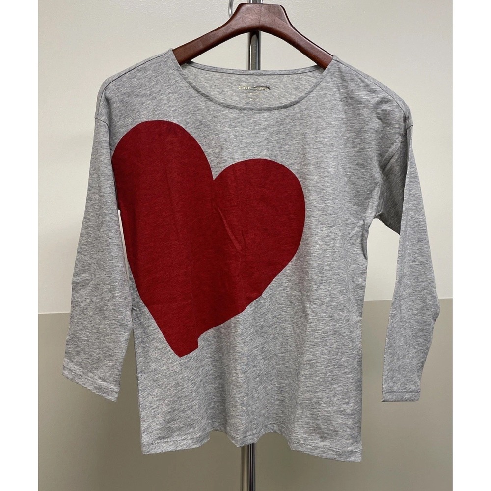 RARE Kate Spade New York Heart T Shirt Live Colorfully Gray Red Women's XS NEW